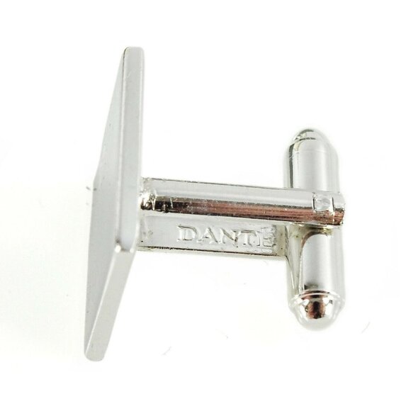 Dante Vintage Cufflinks Set with Tie Tack Pin Silvertone Square Formal Groom Box - Picture 7 of 7